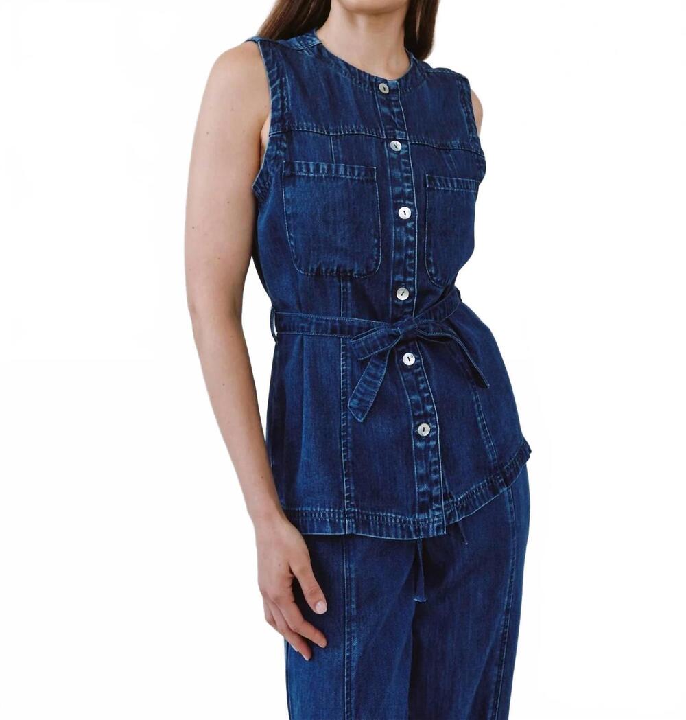 NEW BELLA DAHL seamed belted denim vest in horizon blue wash